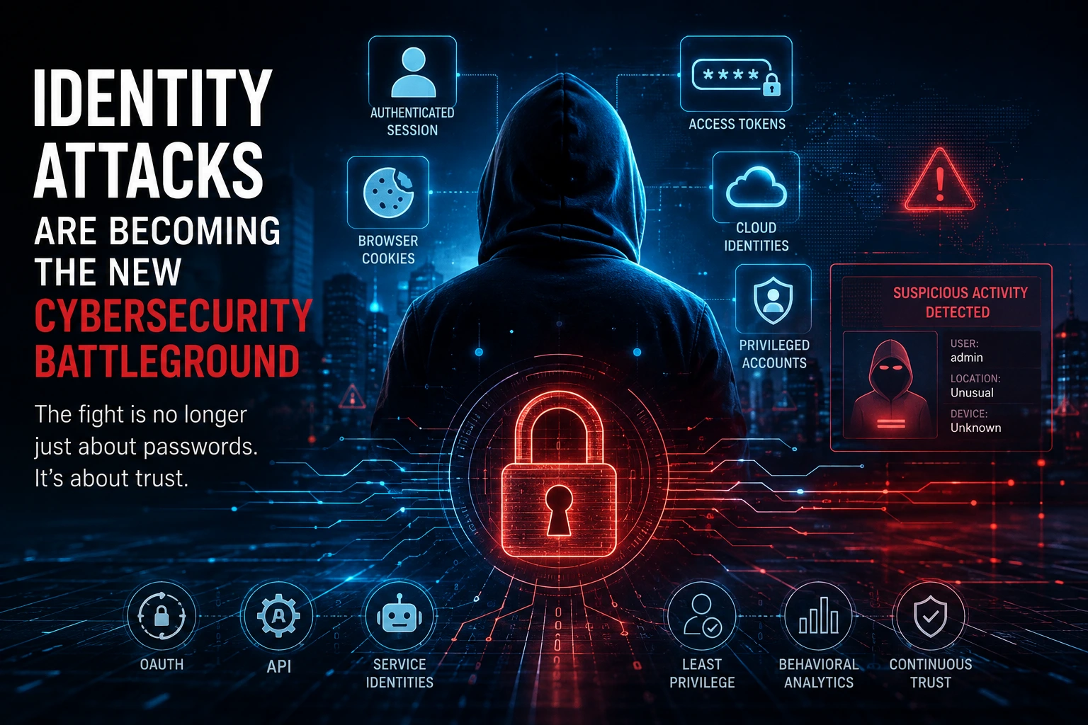 Identity attacks targeting sessions, access tokens, cloud identities, browser cookies, and privileged accounts.